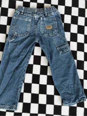 Vintage Wrangler Five Star Kids Jeans Carpenter Style Elastic Waist Medium Wash